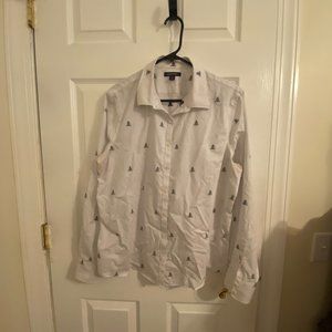 Lands' End Navy and White Stripe Button down shirt